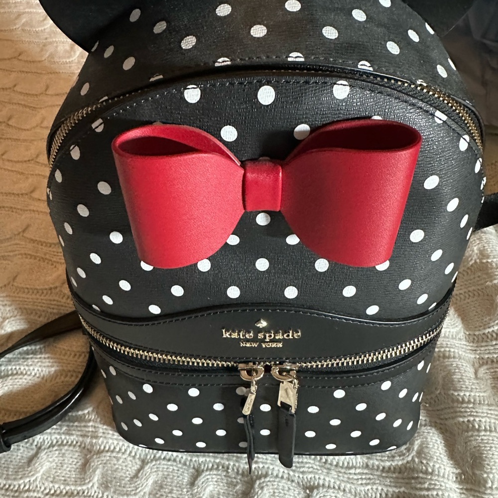 kate spade Black Polka Dot Mini Backpack with Red Bow - Picture 3 of 4